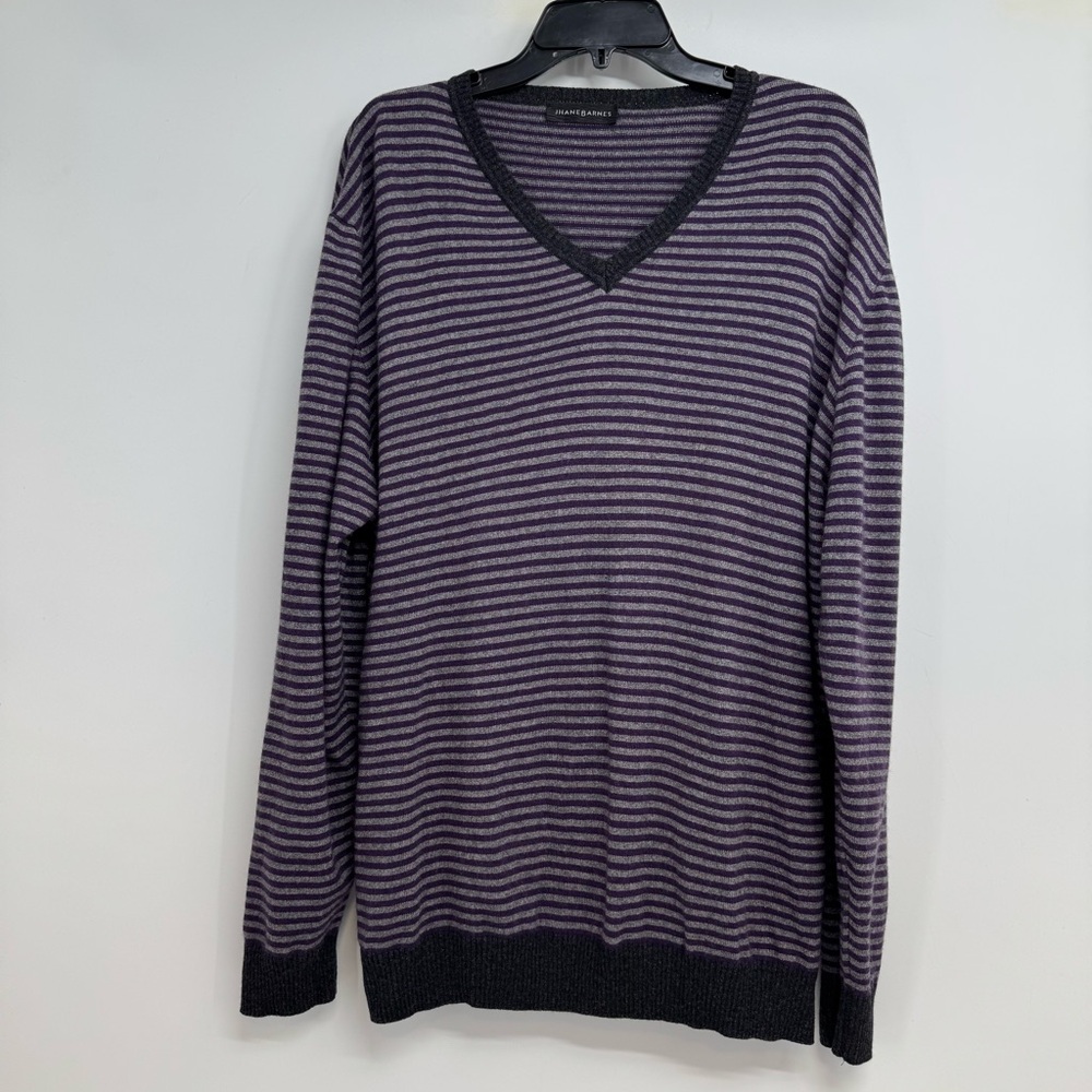 JHANE BARNES Mens Large XXL Purple/Gray Cashmere & Silk V-Neck Sweater